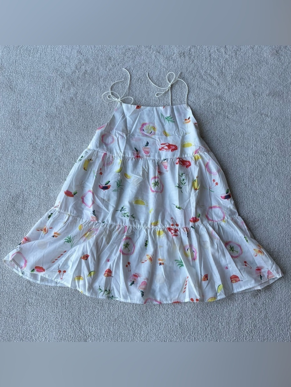 White Tiered Sundress with Colorful Tropical Print